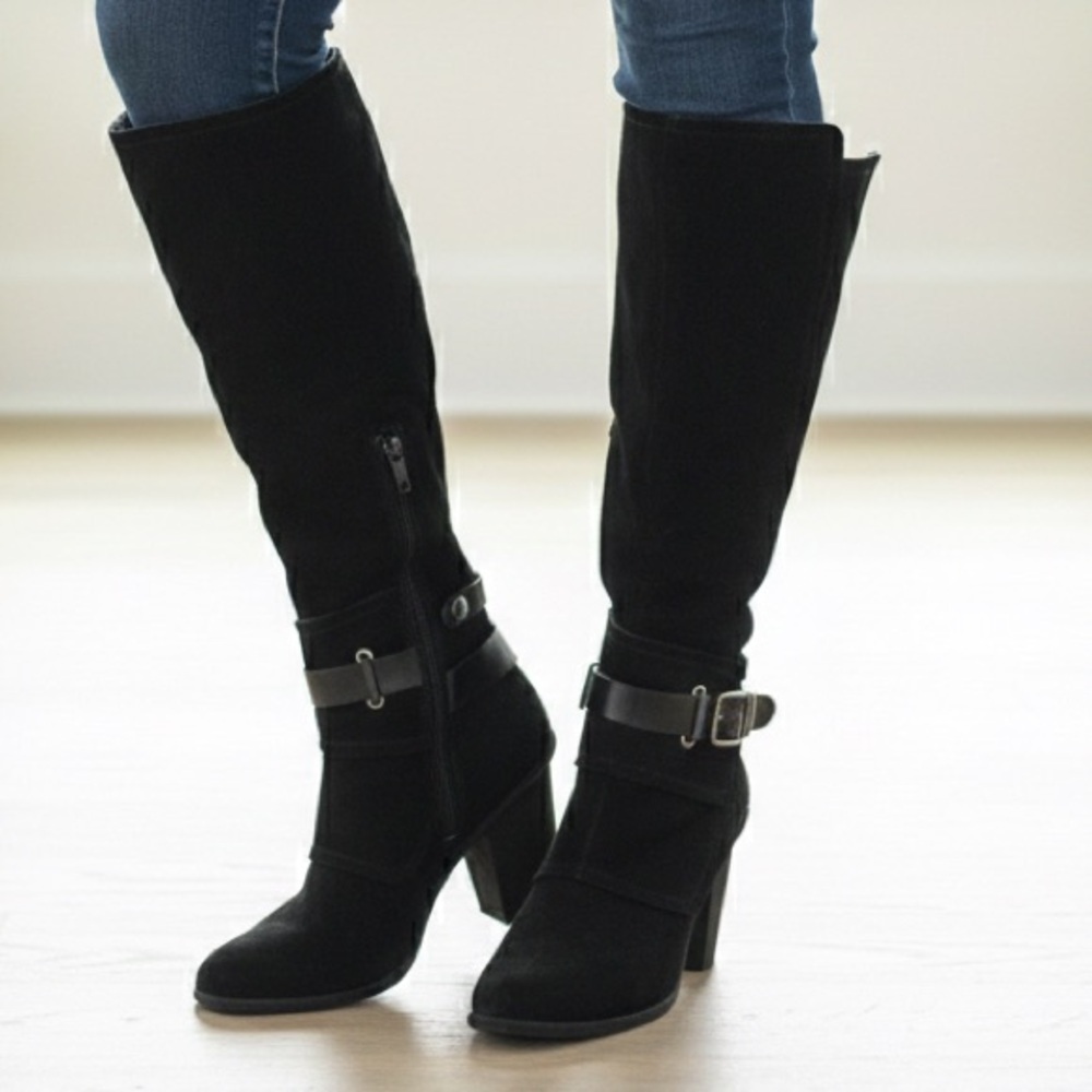 Fergie "Dune" Black Suede Knee-High Boots - Size 9.5 (Fits Size 9-8.5)